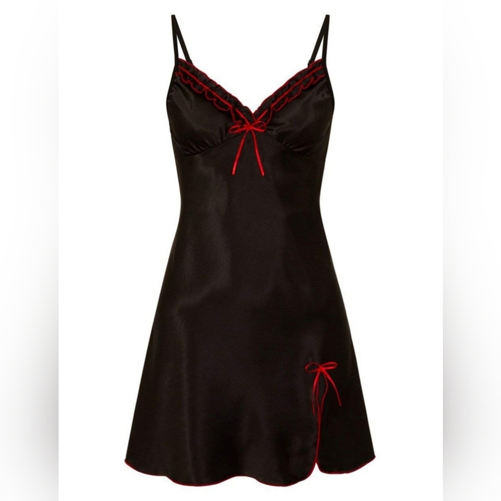 Satin Lace-Trim Mini Slip Dress (Lightweight)Runs Slightly small light stretch.